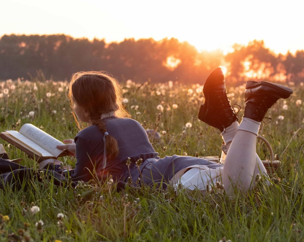 student laying in a peaceful environment and studying relax and comfortable