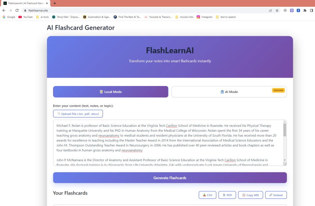 a flashcard generator tool pic Name Flashlearnai.site