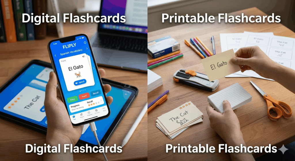 digital flashcards and printable study flashcards