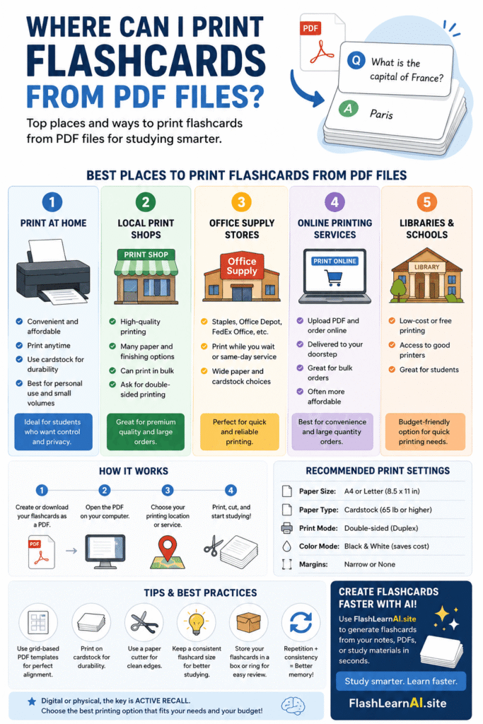 infographic image of where i can print flashcards from PDF files