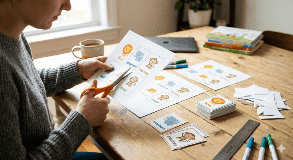 student printing flashcards from PDF file at home